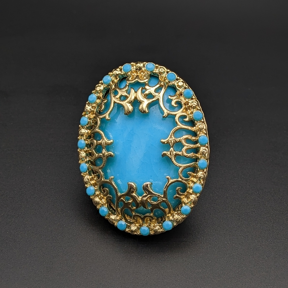 Blue and Gold Filigree Costume Ring Retro mid-00's